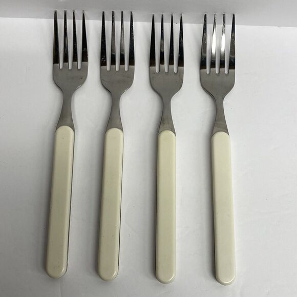 12 Pc. Picnic Time Flatware Silverware White Stainless Steel Dining Holiday - Picture 2 of 7